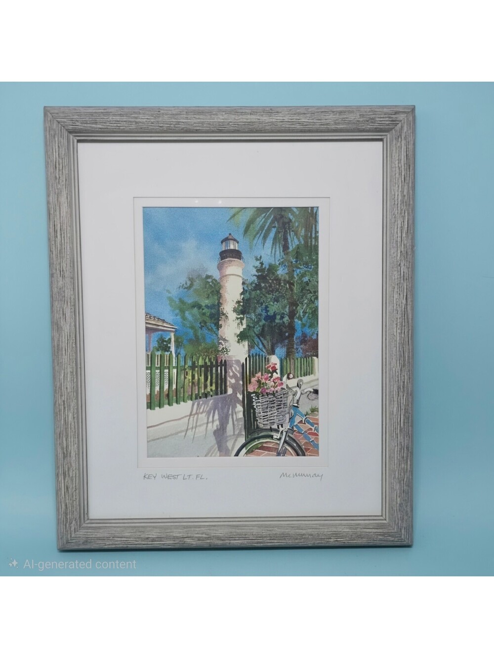 Key West Lighthouse Painting Lou McMurray Art Watercolor Print Framed Signed